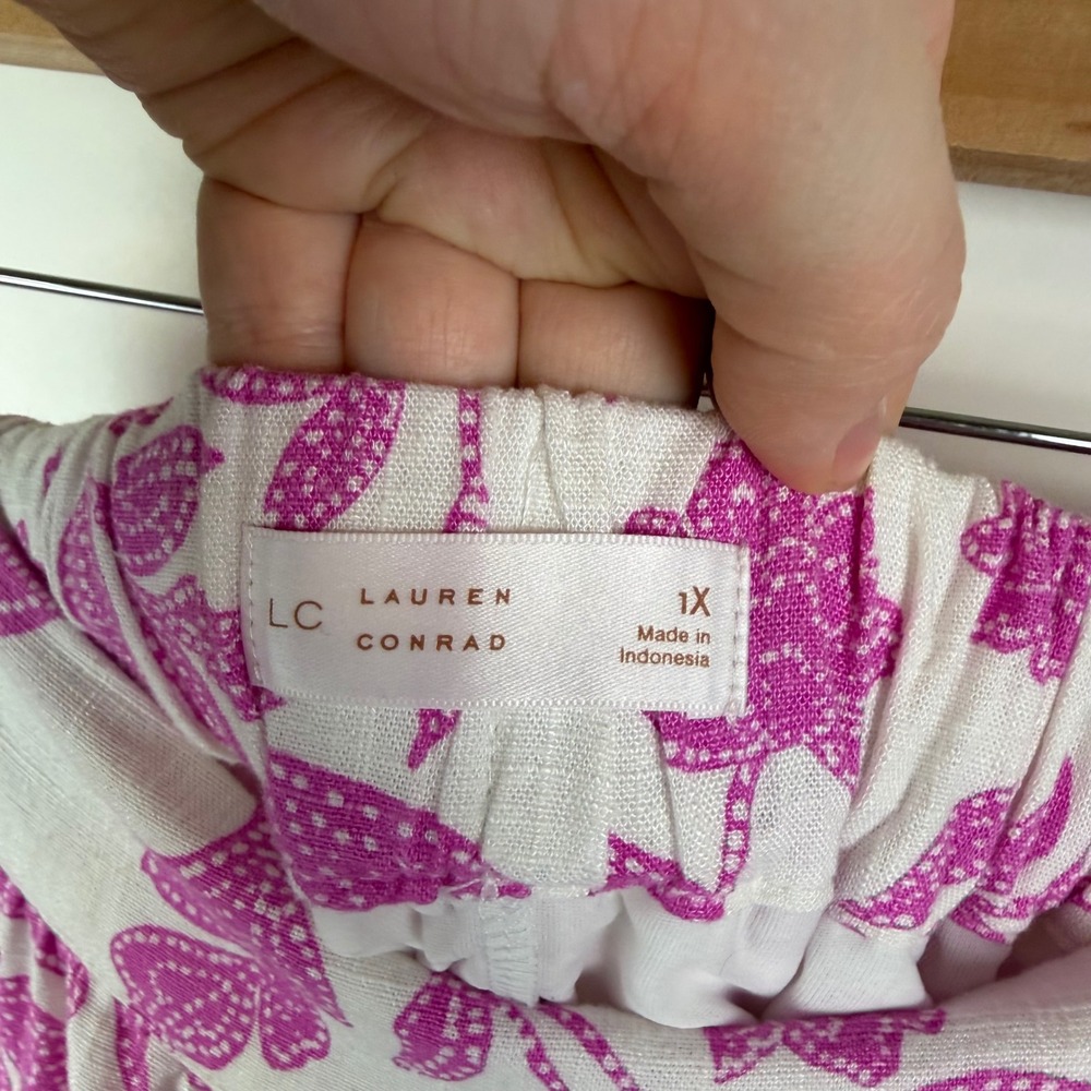 Lauren Conrad Pink Floral Tiered Midi Skirt Size 1X Linen Blend Coquette Cottage - Picture 8 of 14